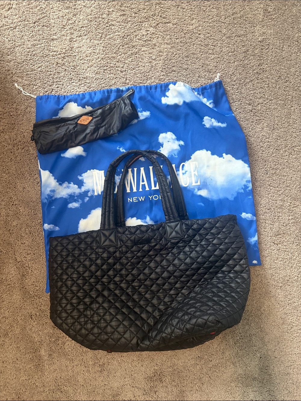 MZ Wallace Black Quilted Large Tote with Pouch Metro Tote